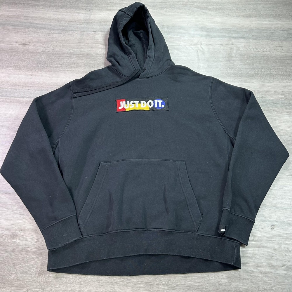 Nike Hoodie Mens XL Just Do‎ It Pullover Sweatshirt Multicolor Patch CU4044-010